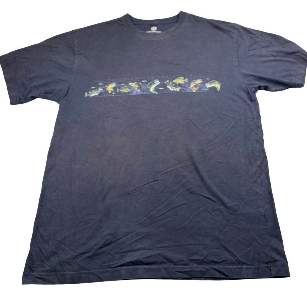 Covington Mens XL Freshwater Challenge Fish Graphic T-Shirt Faded Black Cotton
